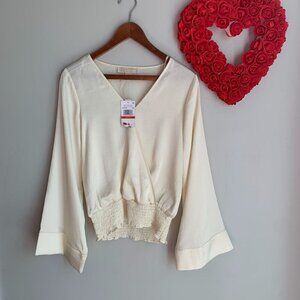 MICHAEL Michael Kors Smocked Kimono Sleeve Top XS in Bone Ivory